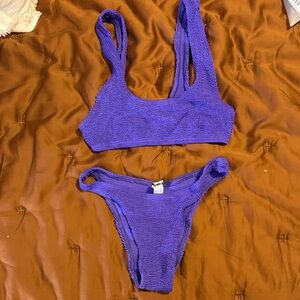 bond-eye Purple Textured Scoop Bikini Top & High-Cut Bottoms